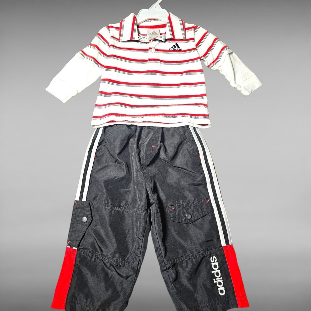 Adidas Infant Boys 2 Piece Set Y2K Striped Polo Shirt and Track Pants 12M
